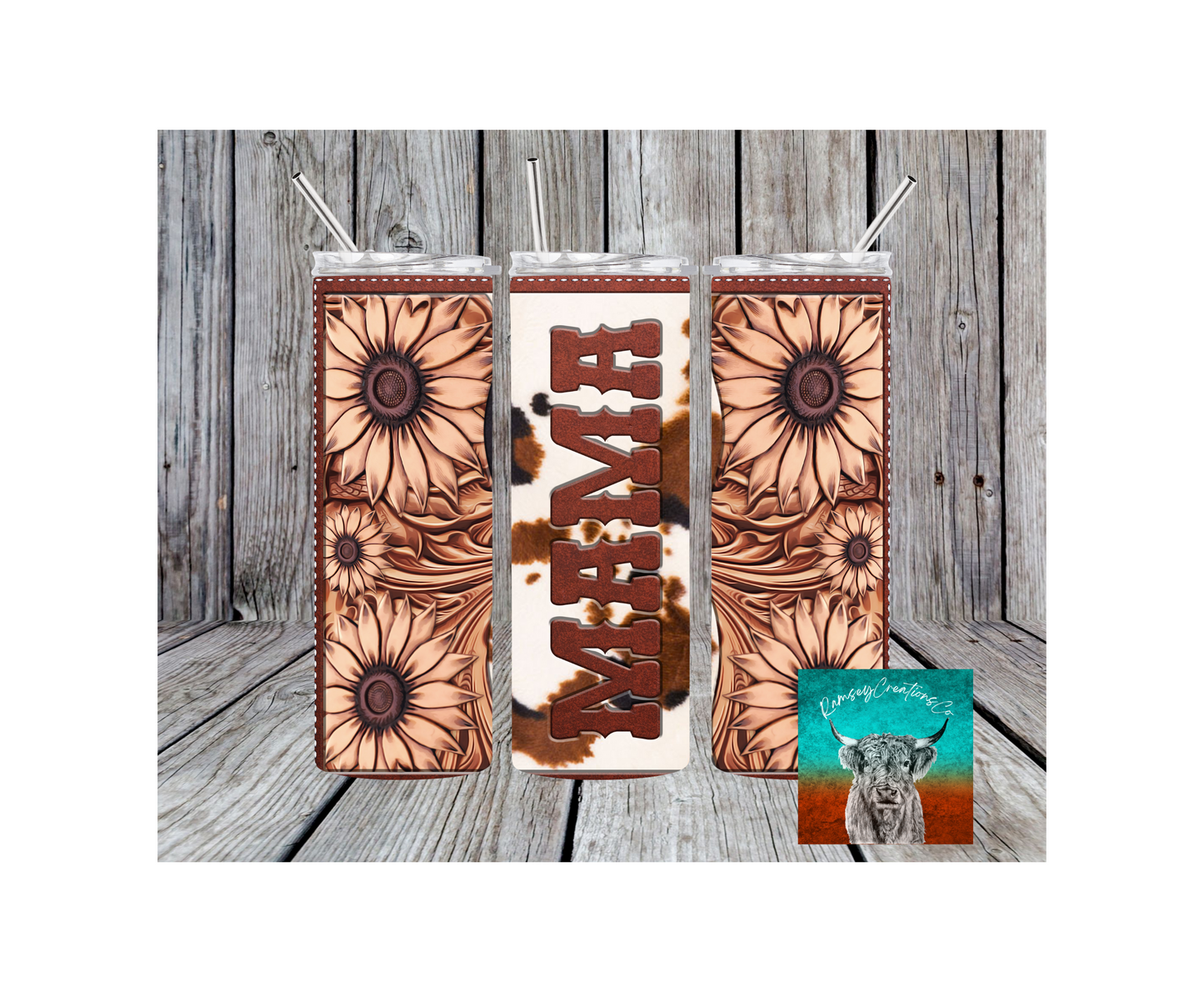 Tooled Leather Sunflower Mama Tumbler