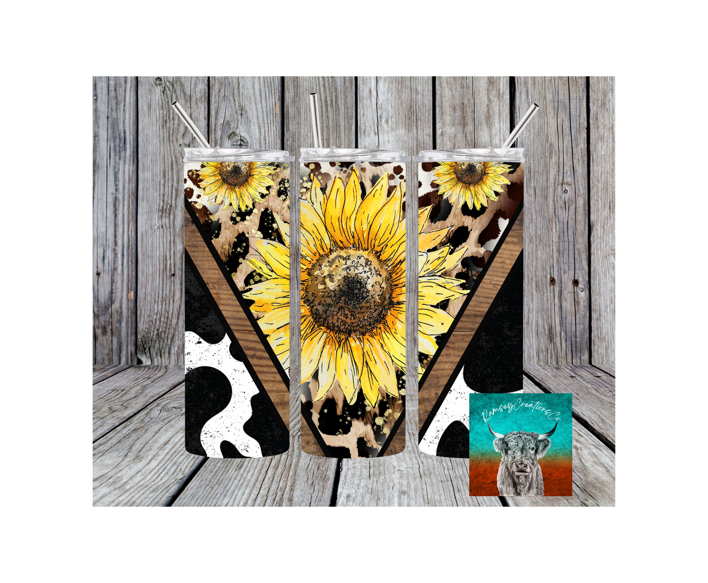 Sunflower Cow Print Tumbler