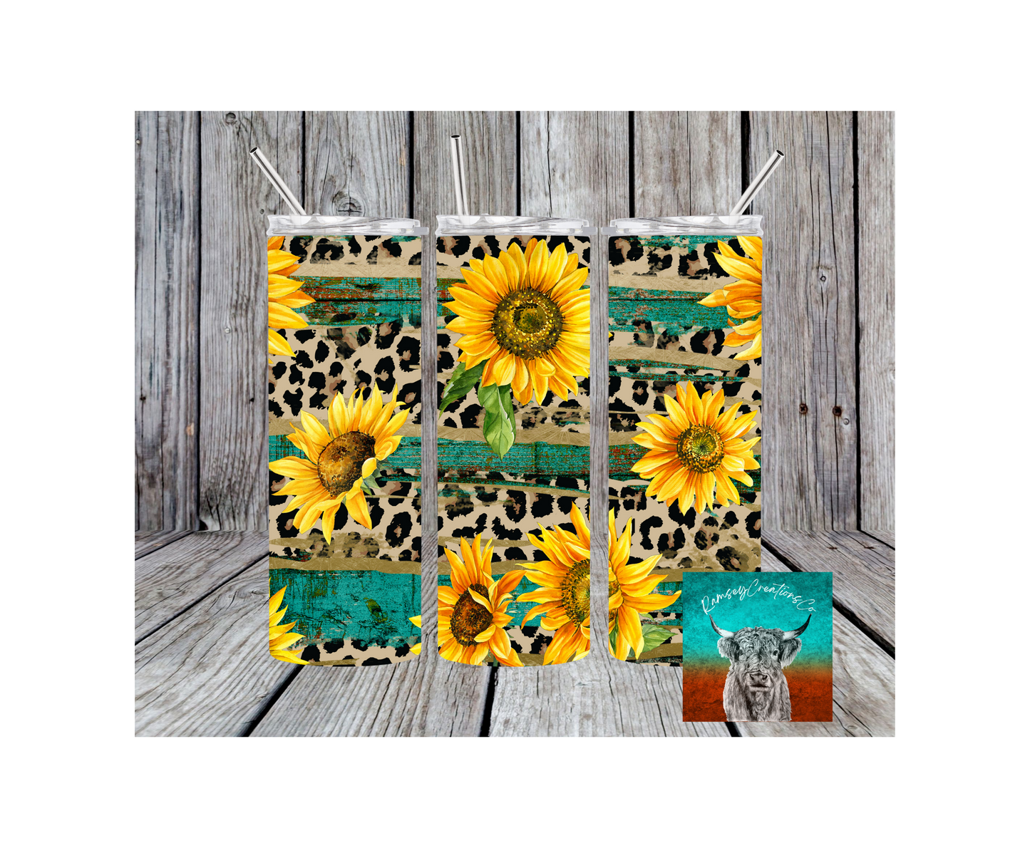 Teal Cheetah Sunflower Tumbler