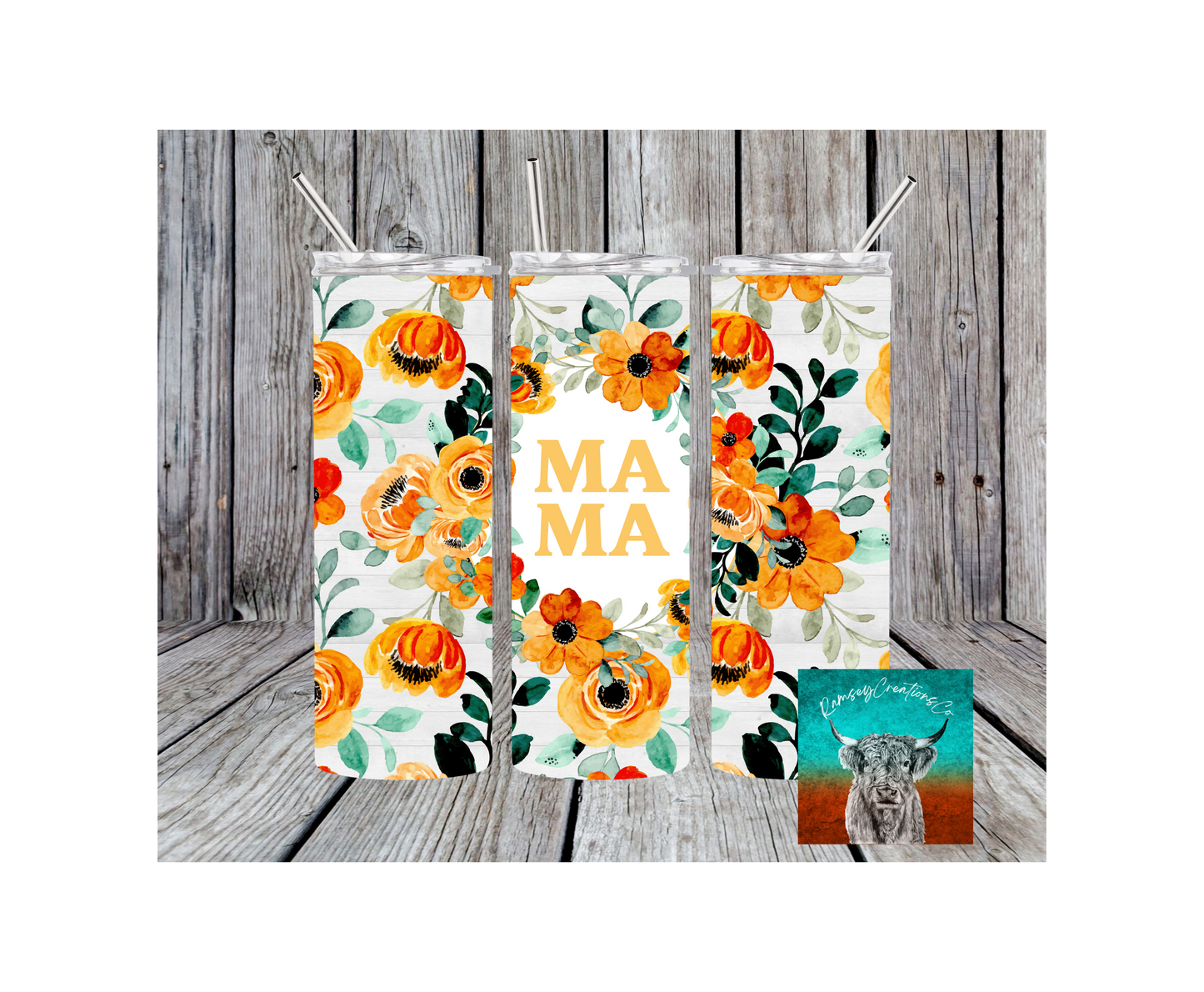 Orange Spring Flower Mama Tumbler