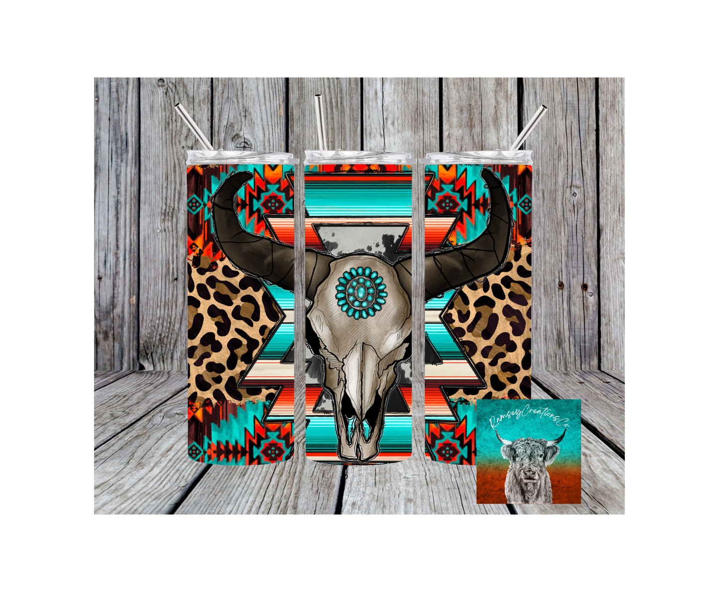 Aztec Cheetah Skull Tumbler