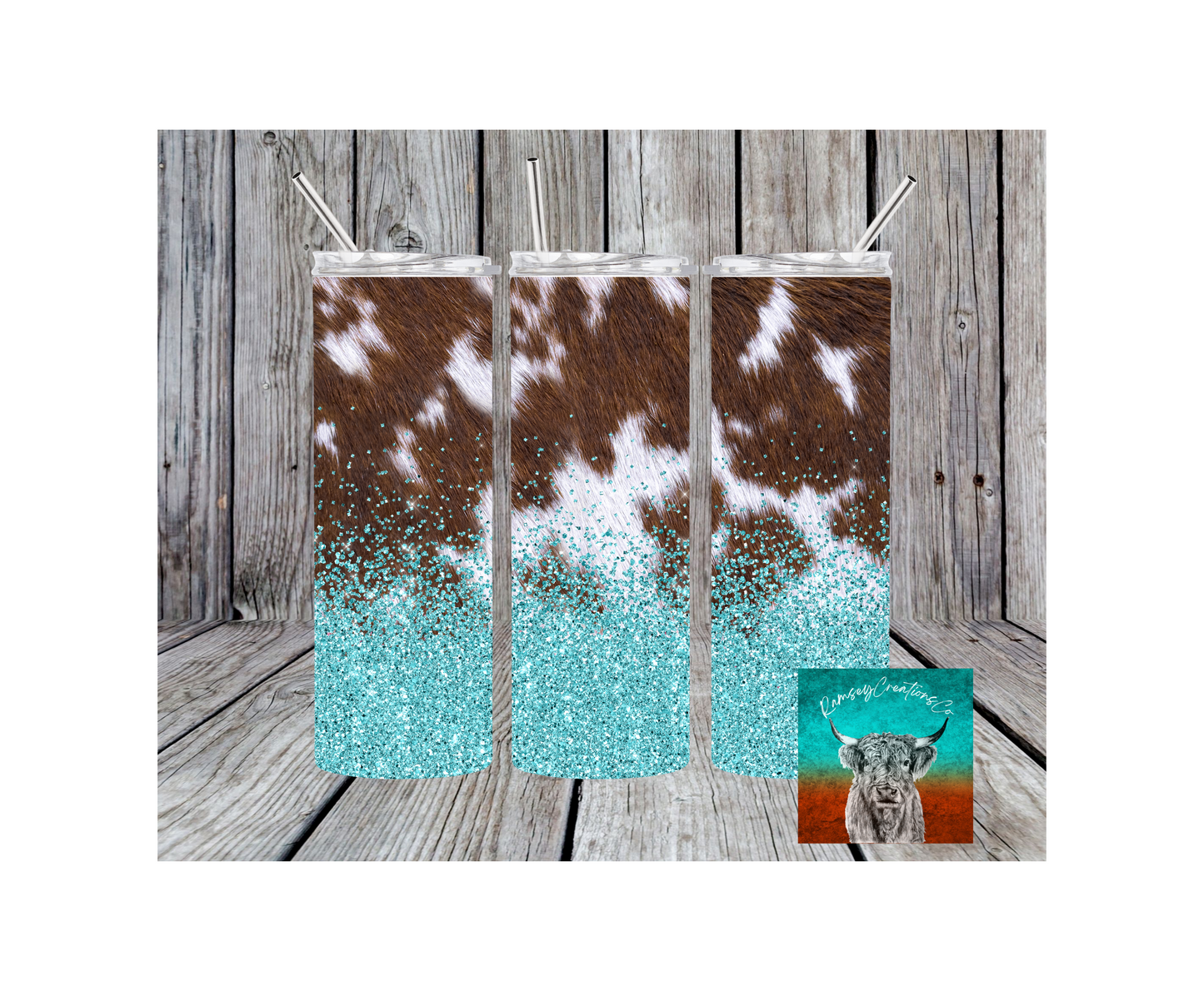 Teal Brown Cowhide Tumbler
