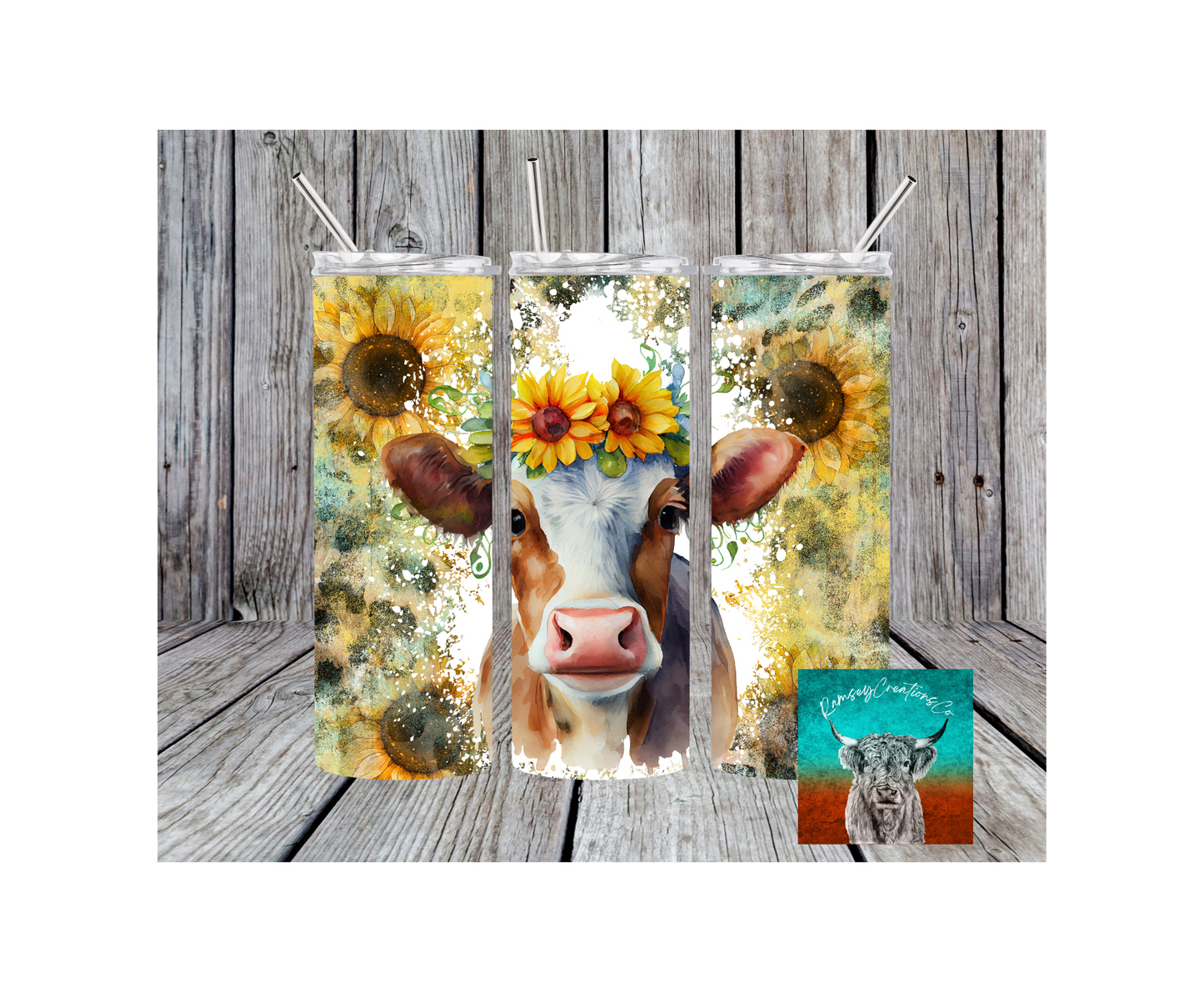 Sunflower Cow Tumbler
