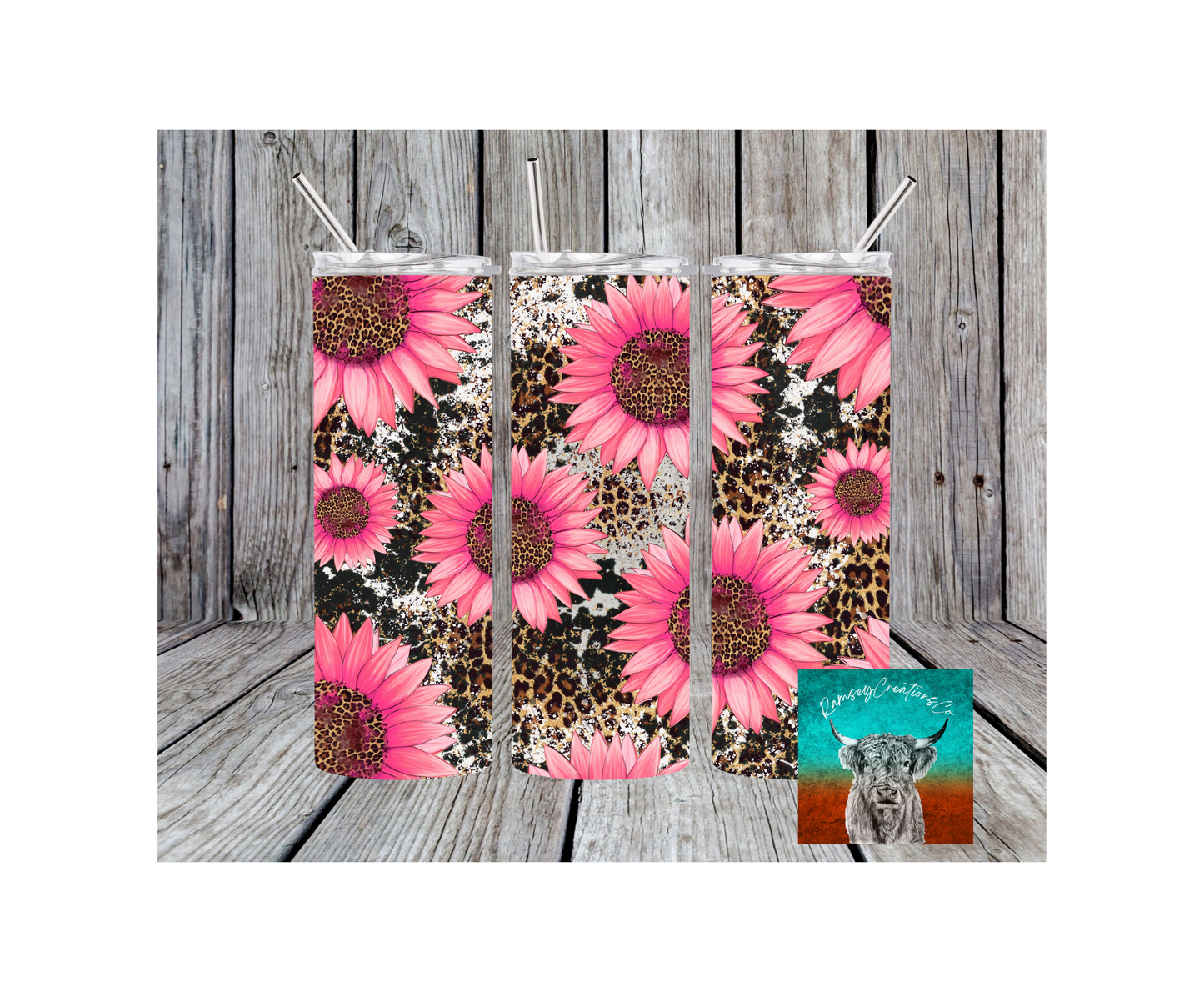 Cheetah Pink Sunflower Tumbler