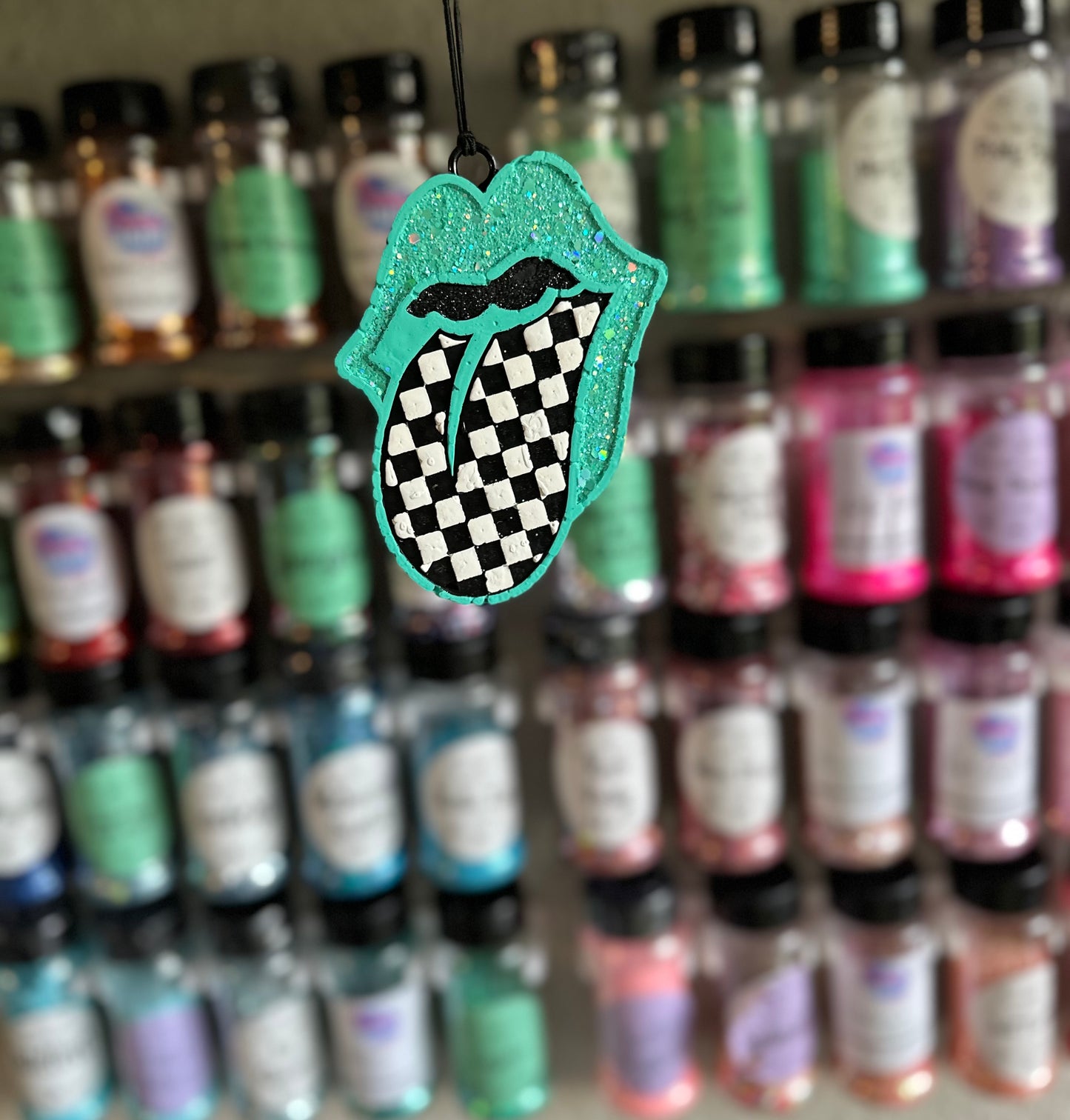 Teal Checkered Tongue Freshie
