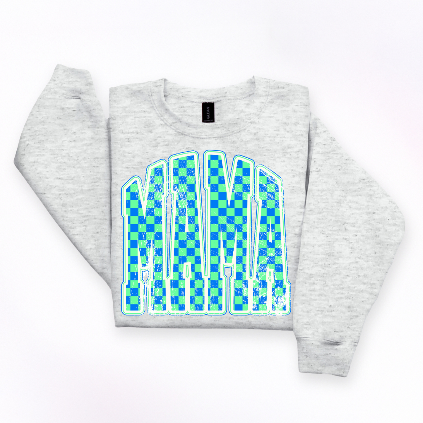 Distressed Teal Checkered Mama