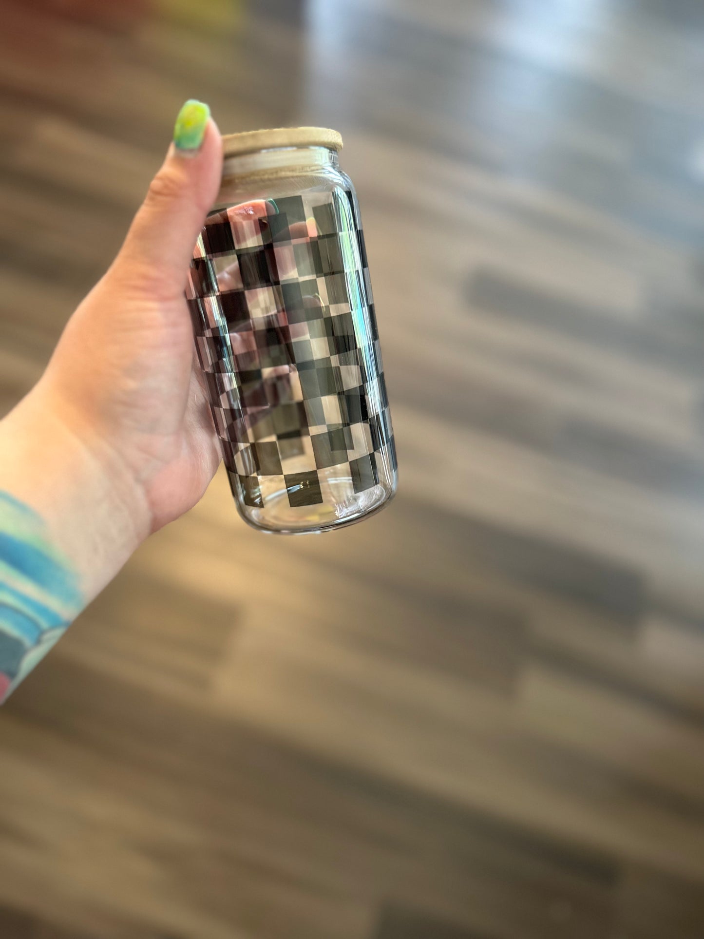 Black Checkered Glass Cup