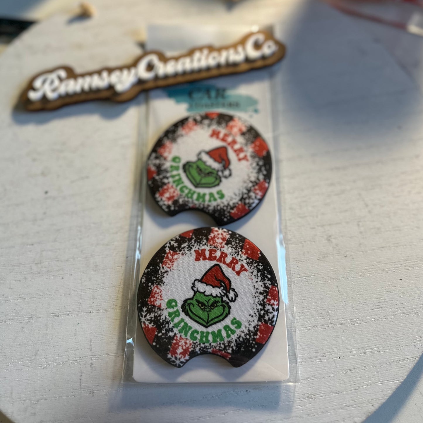 Plaid Merry Grinch's Car Coasters