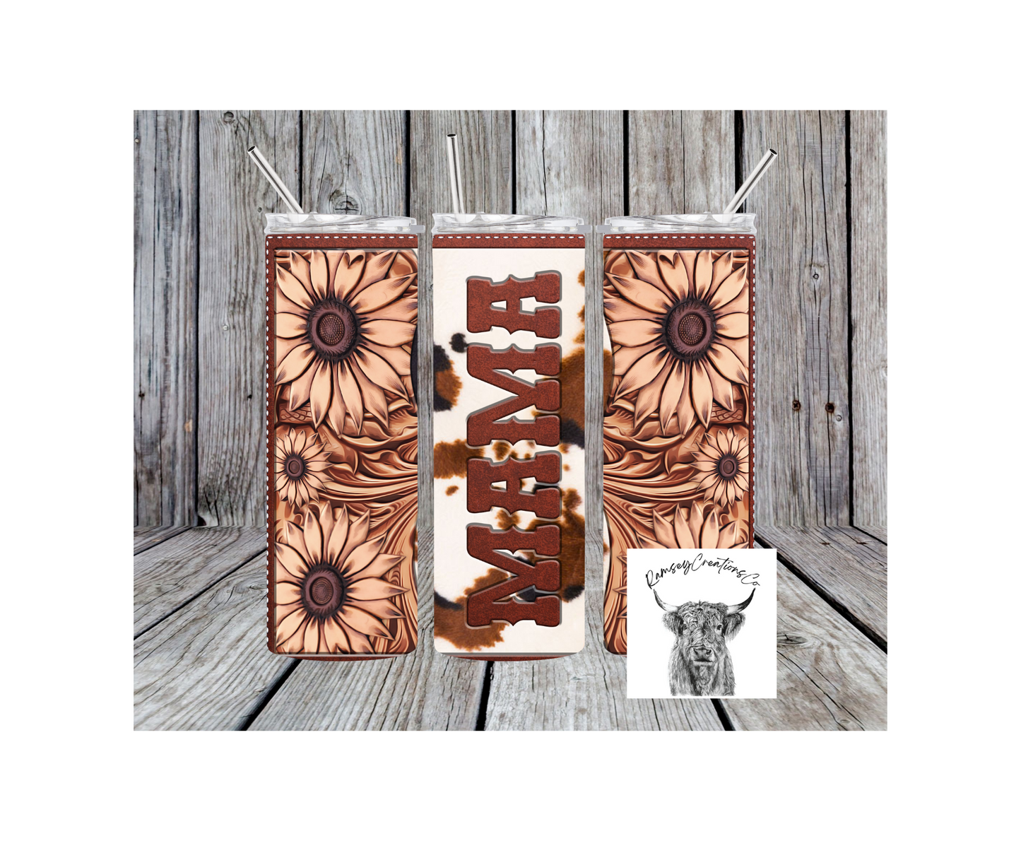 Leather Sunflower Mama Tumbler