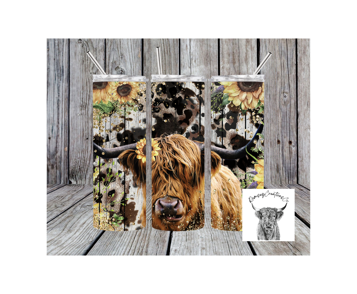 Sunflower Highland Cow Tumbler