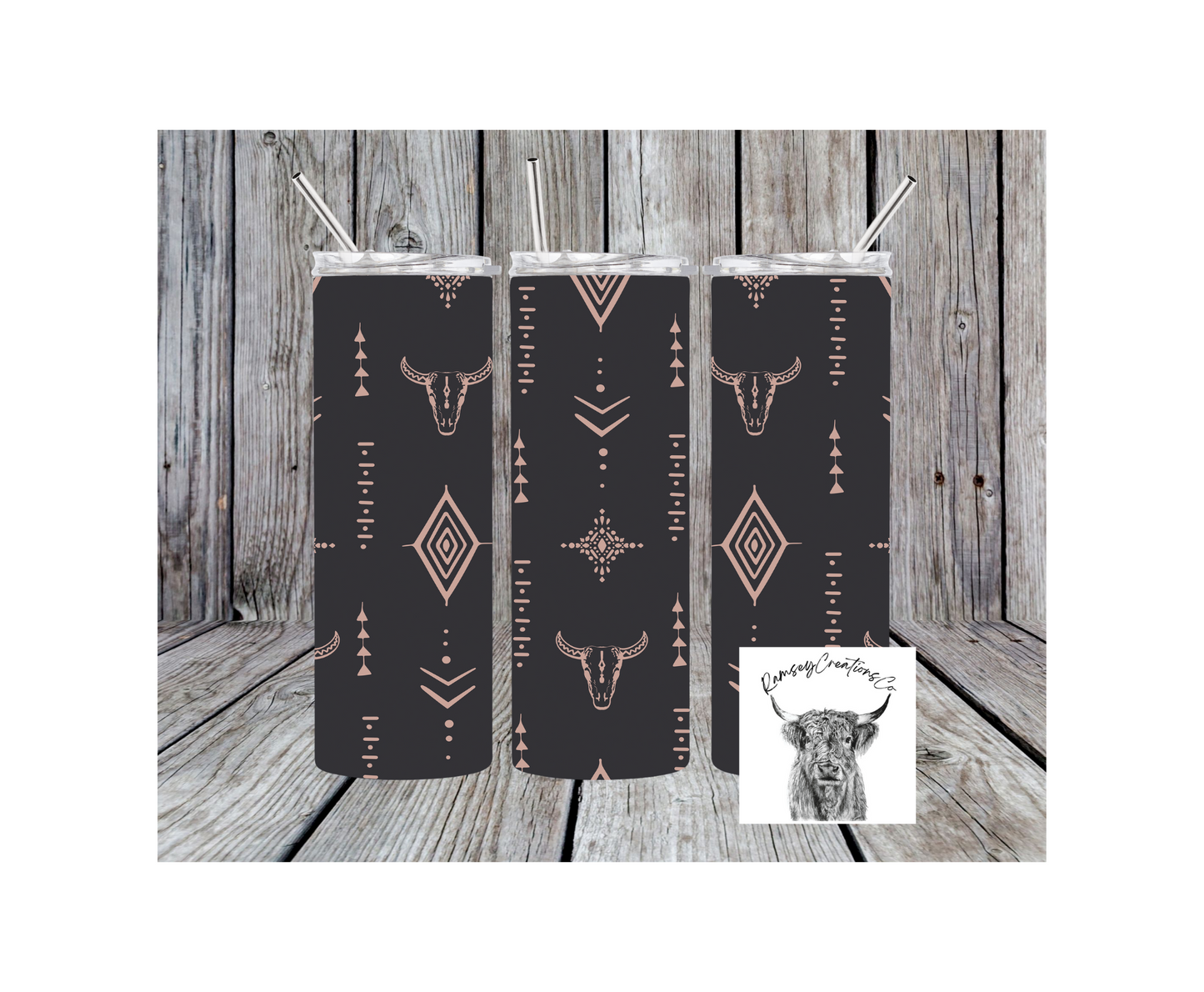 Black Bull Skull Tumbler