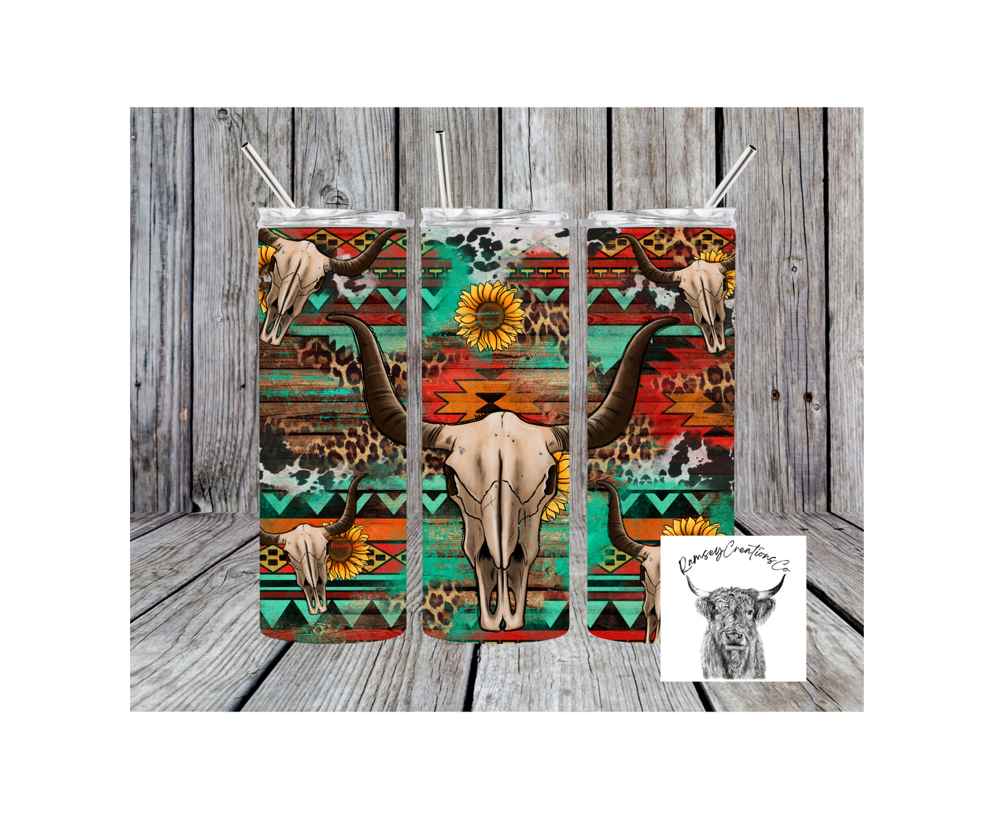 Bull Skull Aztec Tumbler