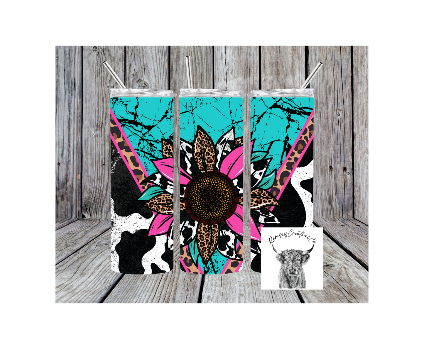 Cow Print Sunflower Tumbler