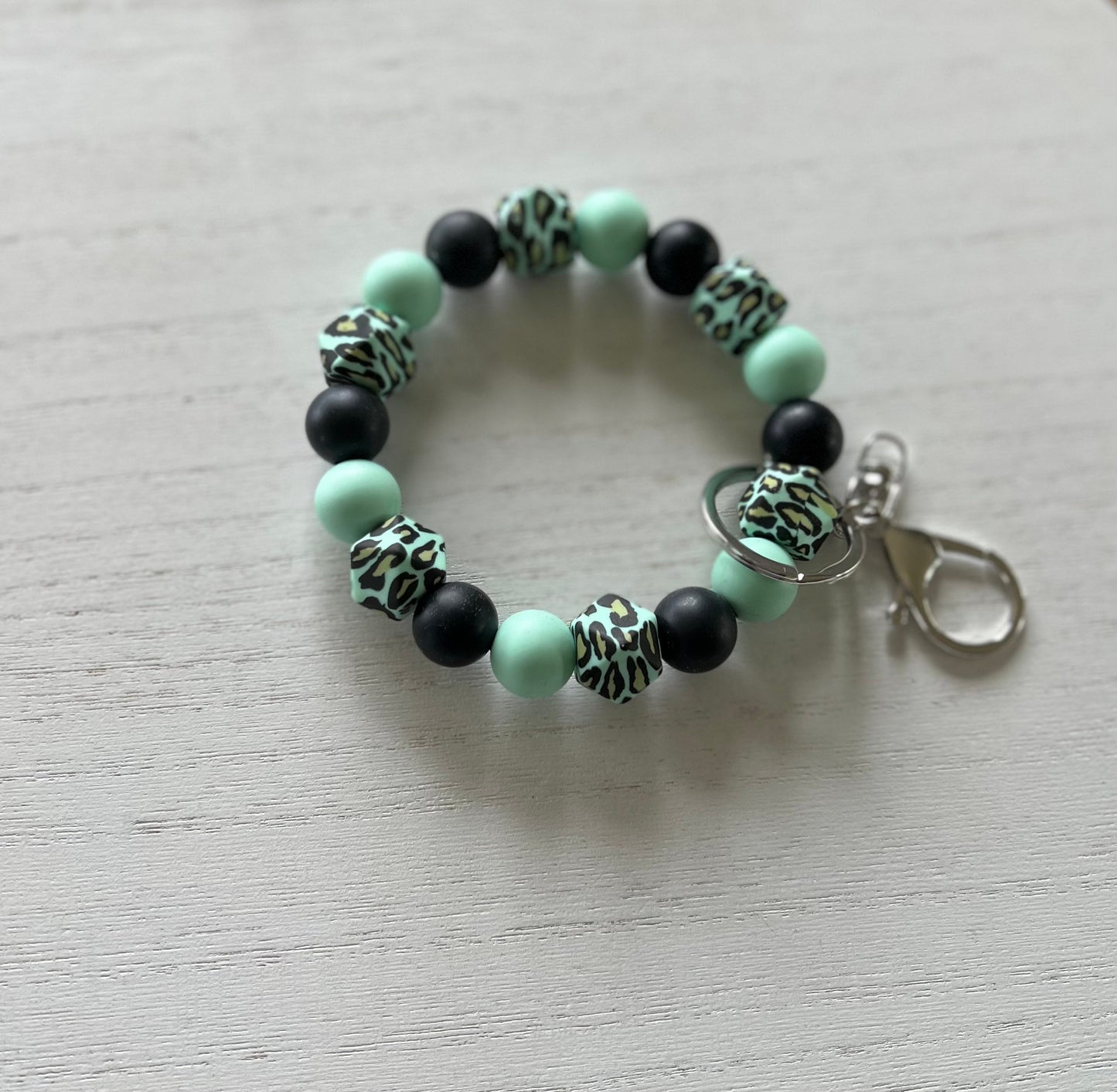 Teal Cheetah Wristlet Keychain