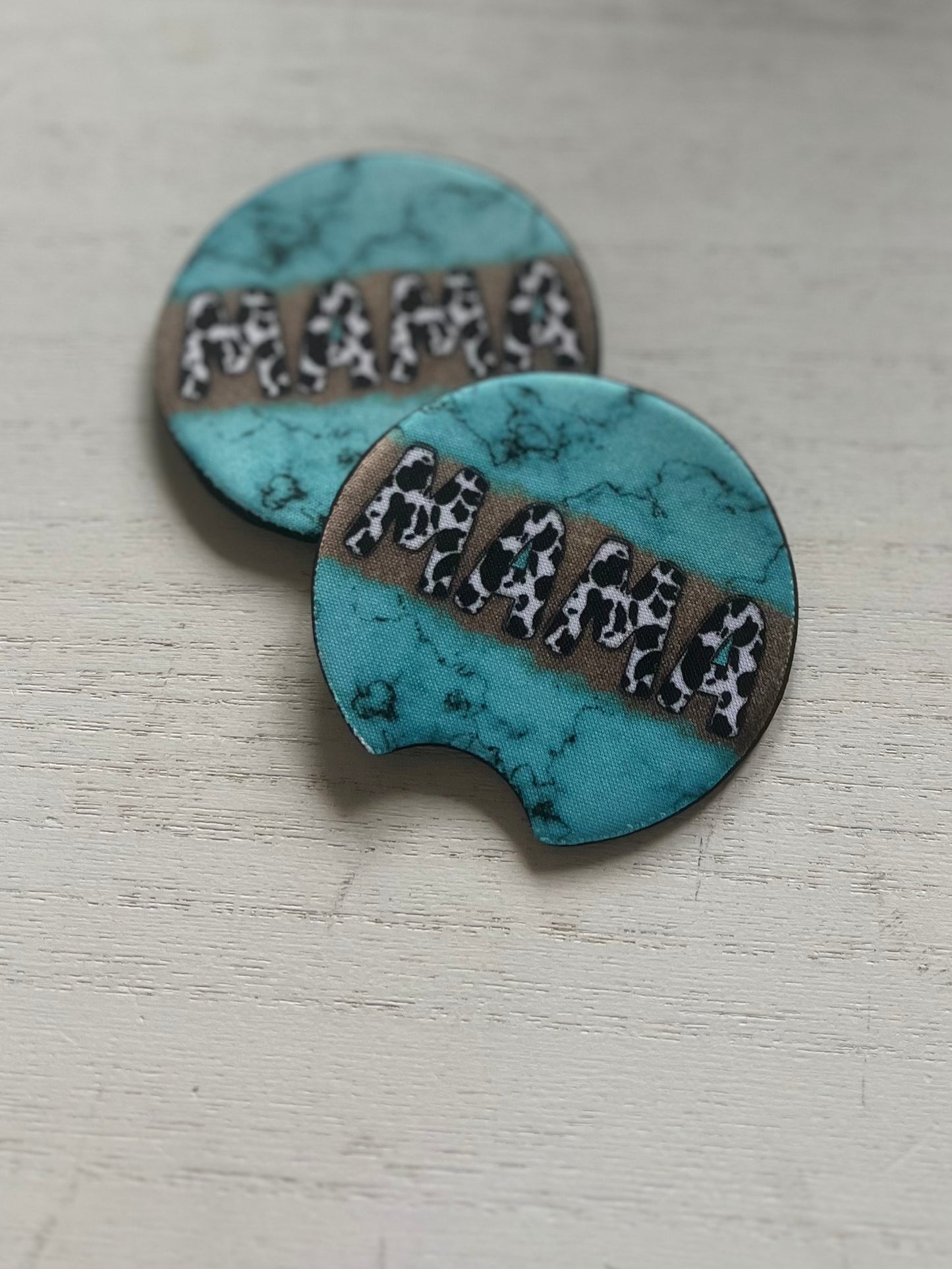 Turquoise Marble Mama Car Coasters