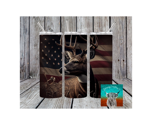 American Flag Deer Tumbler