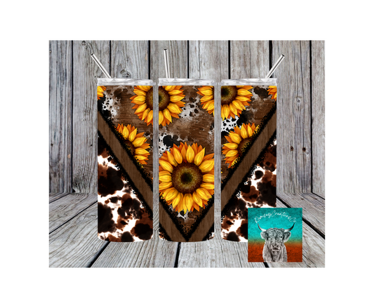 Brown Cowhide Sunflower Tumbler