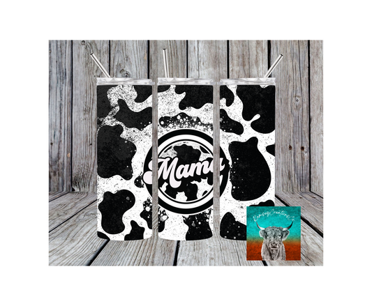 Black Cow Print Mama Tumbler