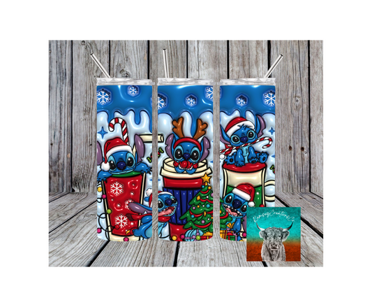 Blue Alien Christmas Tumbler