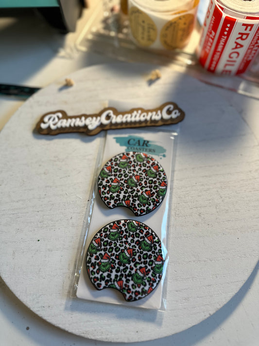 Cheetah Christmas Car Coasters