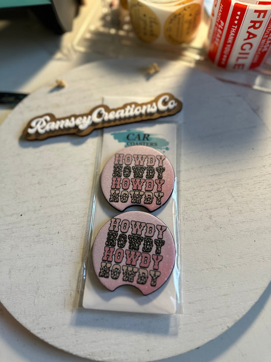 Pink Howdy Car Coasters