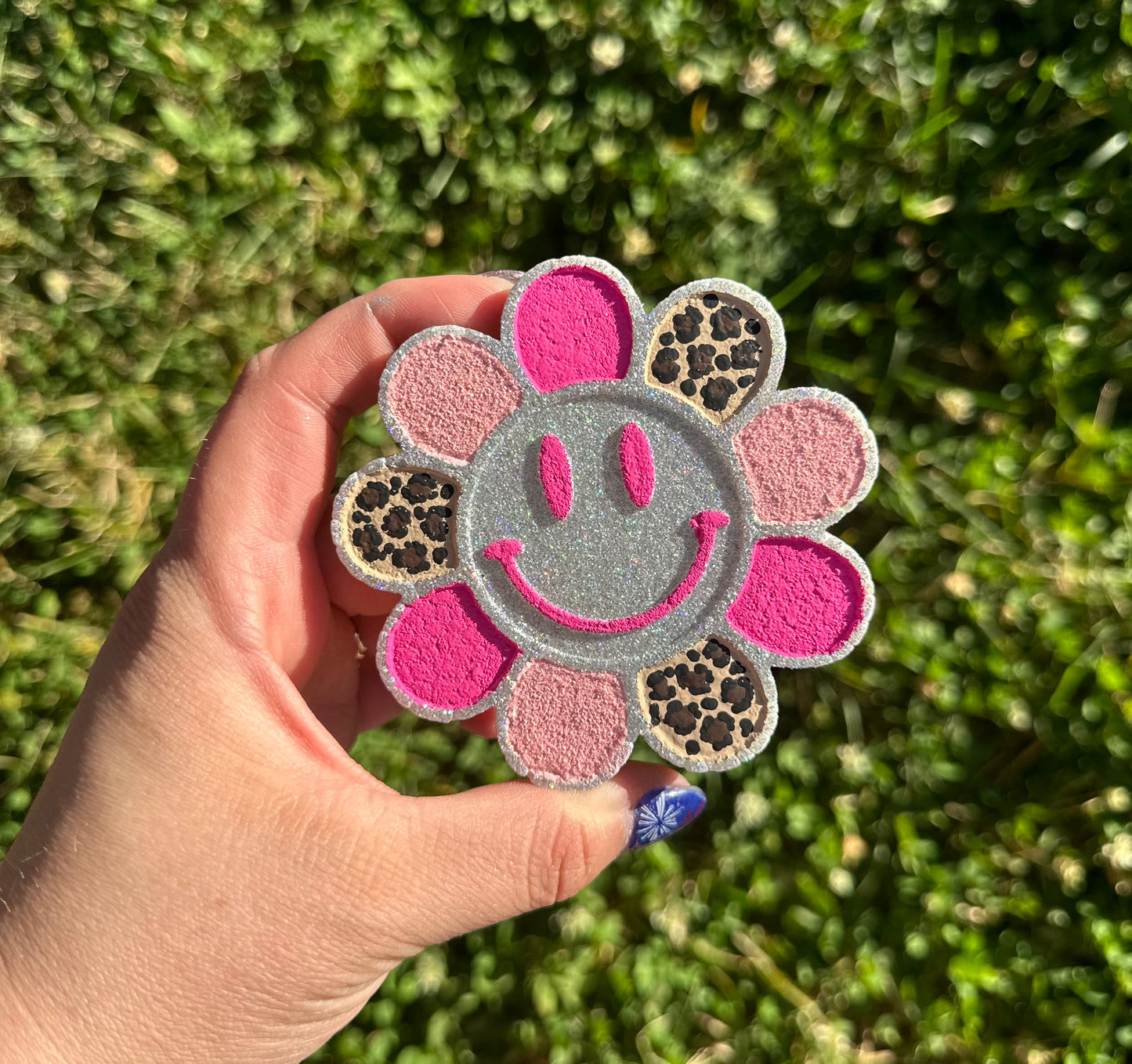 Pink Cheetah Smiley Flower Freshie