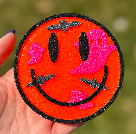 Neon Orange Halloween Smiley Freshie