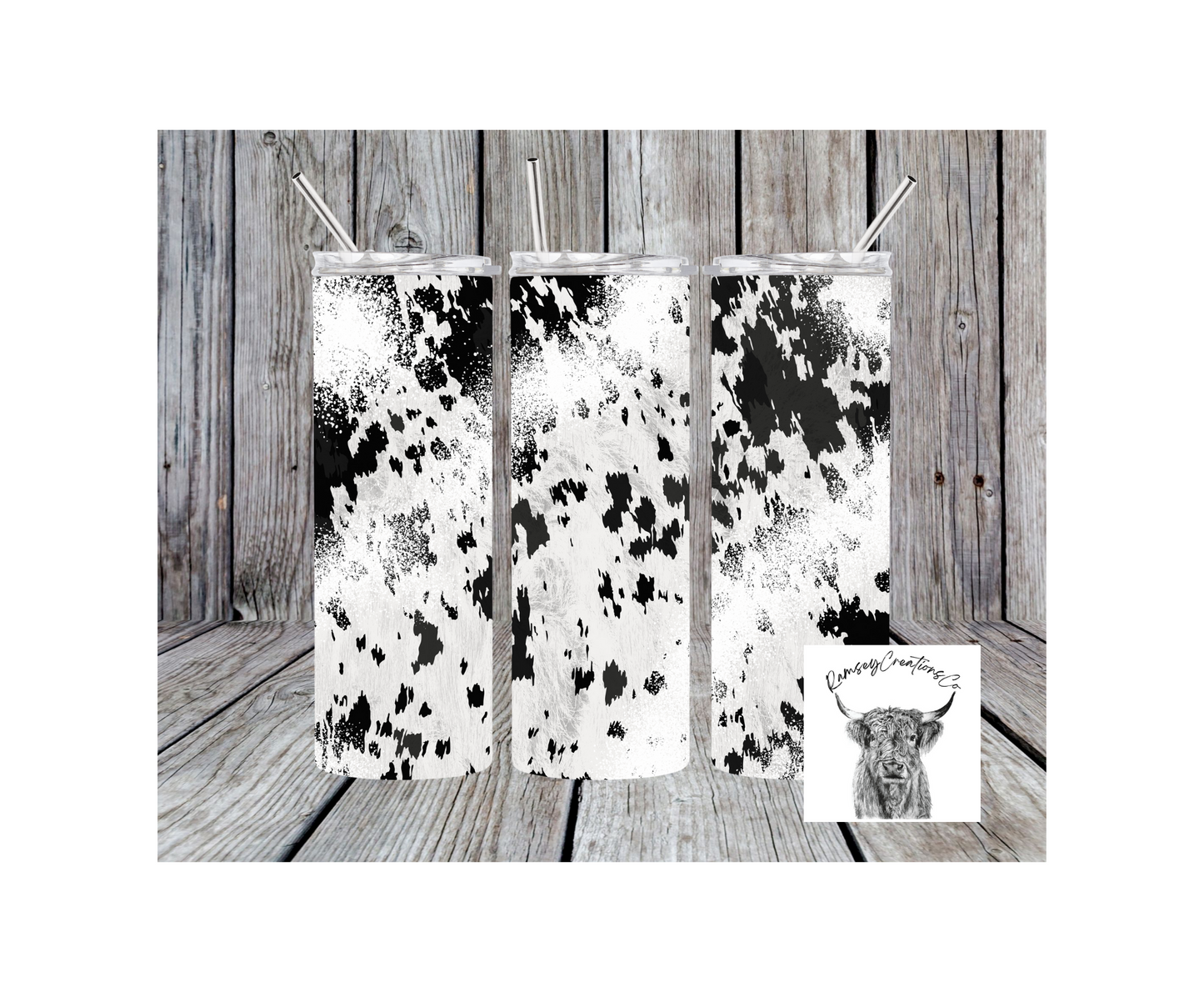 Black & White Cowhide Tumbler