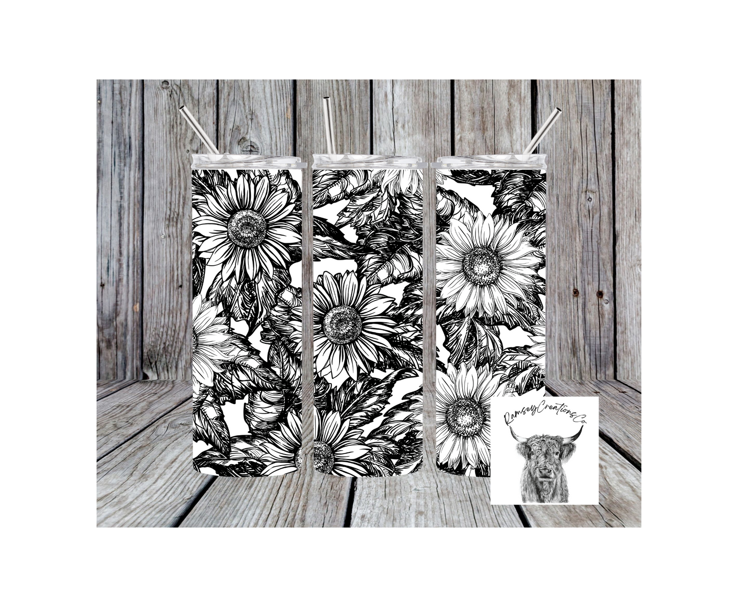 Black & White Sunflower Tumbler
