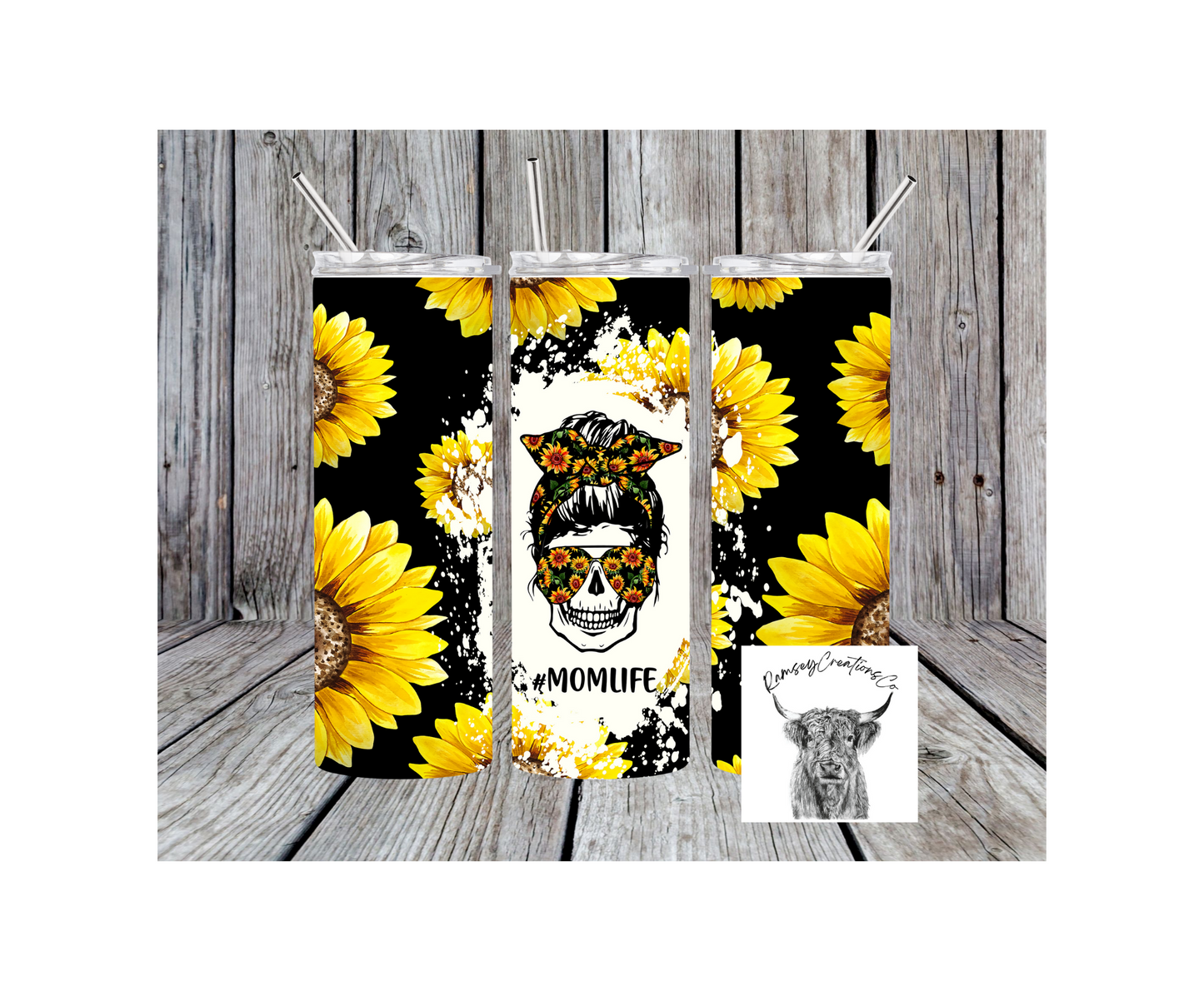 Sunflower Skull Momlife Tumbler