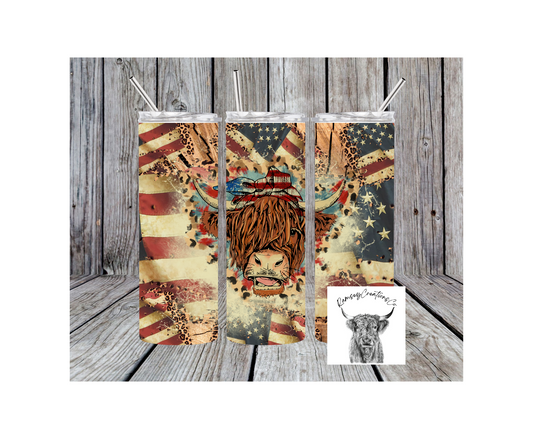 Highland Cow American Flag Tumbler