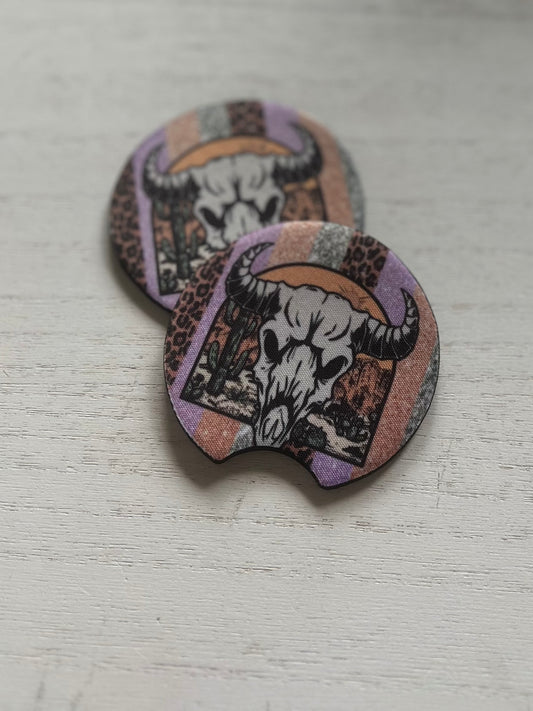 Bull Skull Car Coasters