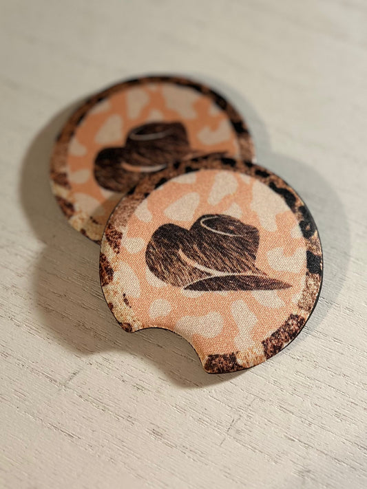 Peach Cowboy Hats Car Coasters