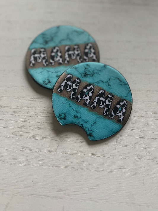 Turquoise Marble Mama Car Coasters