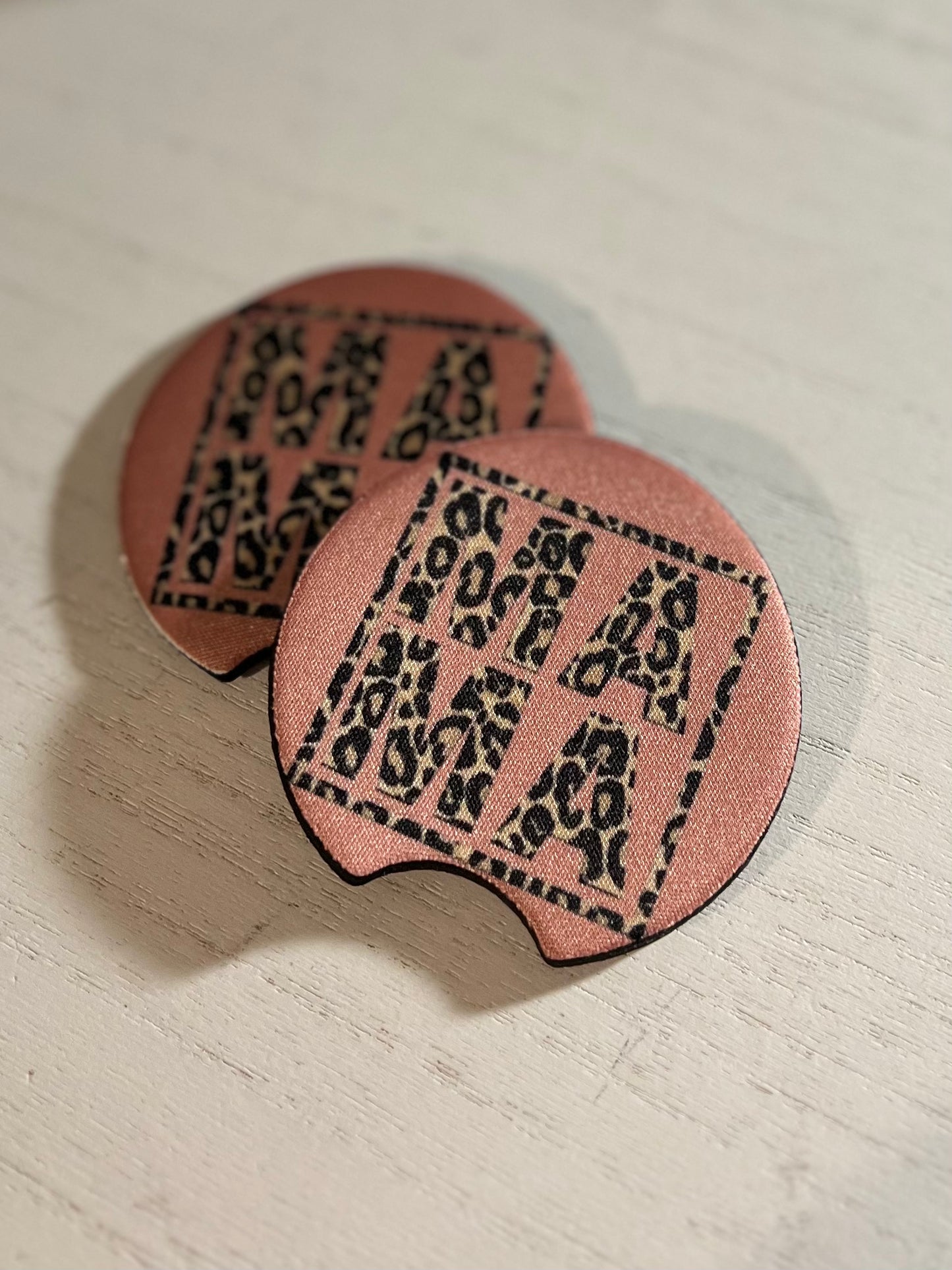 Pink Cheetah Mama Car Coasters